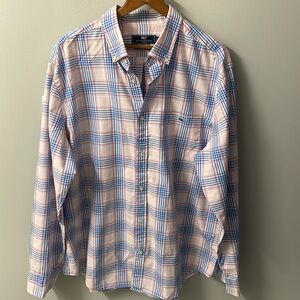 Vineyard Vines size XL blue, salmon and white plaid long sleeve button down